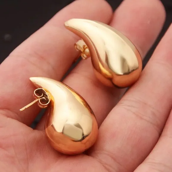 Gold Filled Water Drop Large Statement Earrings - Picture 1 of 1